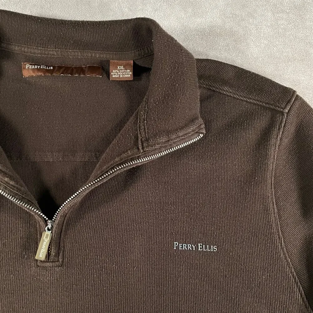 Vintage Perry Ellis Brown Faded Soft Quarter Zip Sweater XL